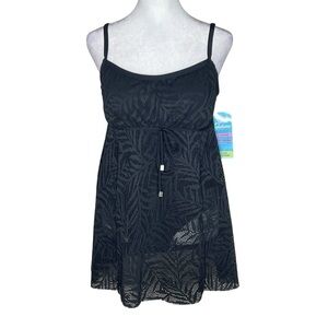 NWT Swim Solutions Crochet Babydoll Swimdress Size 12 Black One-Piece Swim Dress